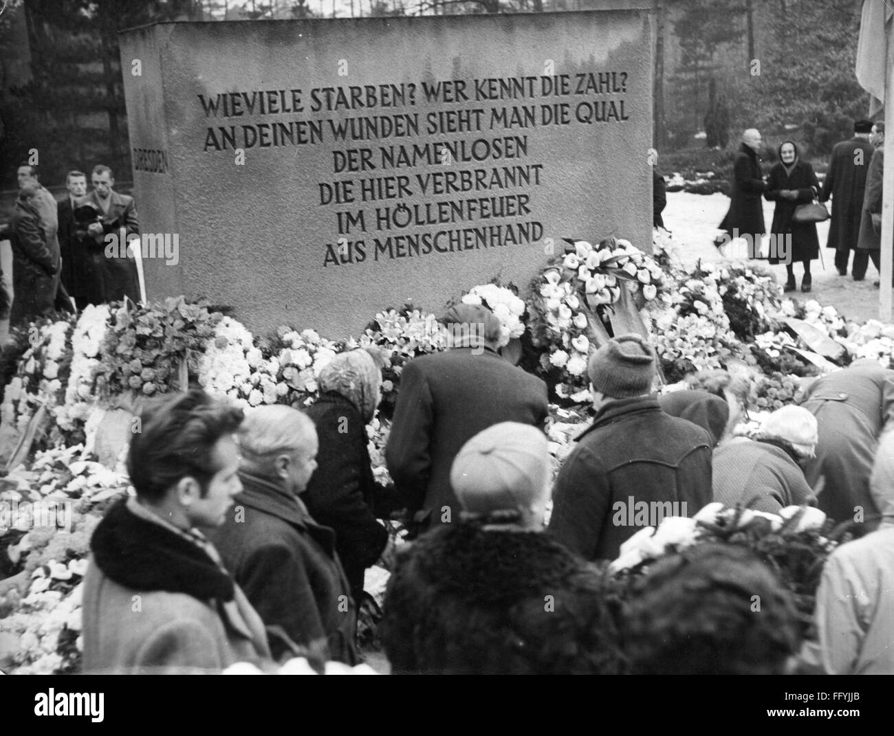geography / travel,Germany,Dresden,monuments,memorial for the victims of the air raid from the 13th February 1945,wreath-laying ceremony at the 20th anniversary,13.2.1965,cenotaph,commemorate,commemorating,memory,memories,memoria,aerial warfare,Second World War / WWII,war,wars,wreath,chaplet,wreaths,chaplets,mourning,East-Germany,GDR,DDR,East Germany,Eastern Germany,1960s,60s,20th century,people,community,communities,monuments,monument,memorial,memorials,victim,victims,air raid,air attack,air raids,anniversary,annivers,Additional-Rights-Clearences-Not Available Stock Photo