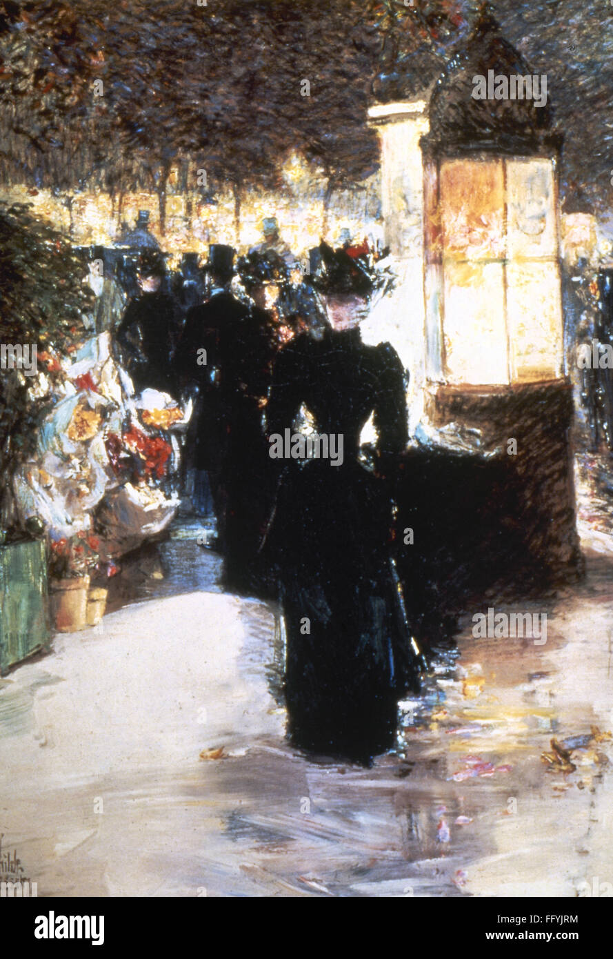 HASSAM: PARIS NOCTURNE. /n'A Paris Nocturne.' Oil painting by Childe Hassam, 1889-90. Stock Photo