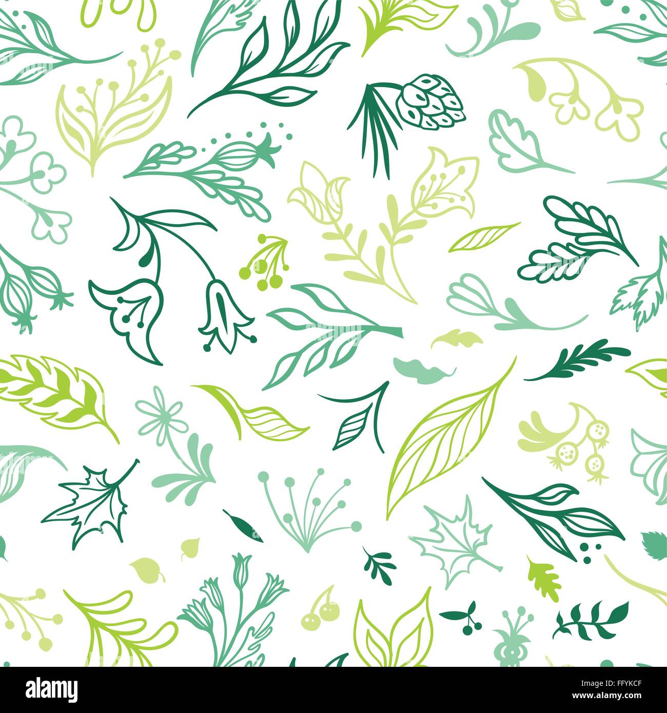 Seamless handpainted doodle texture with green flowers and leaves