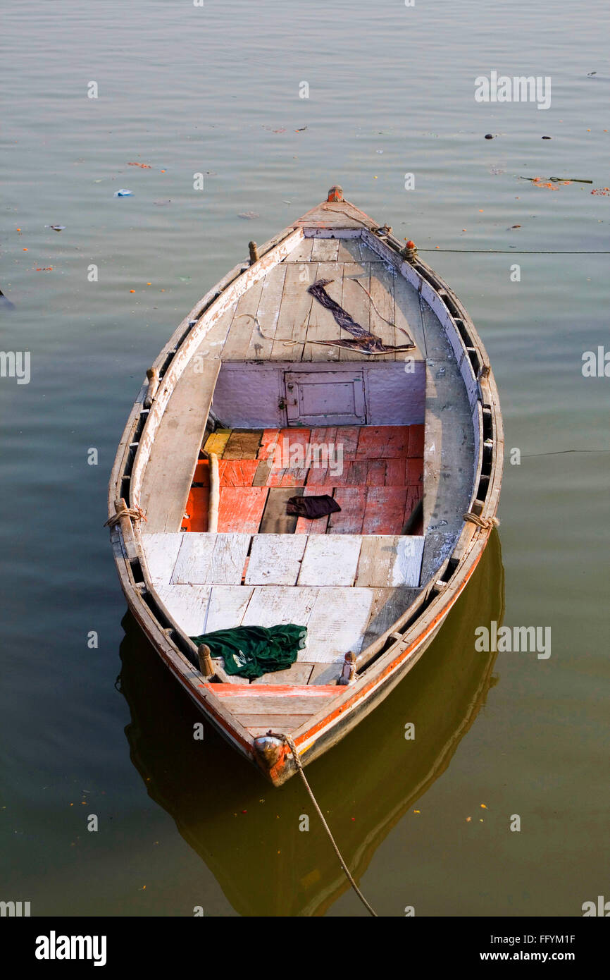 Empty boat in river Stock Photo Alamy