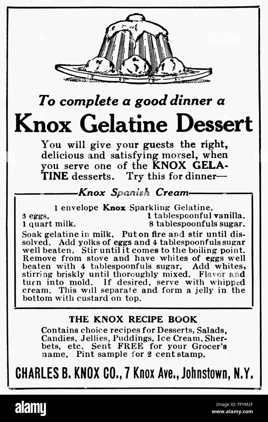 KNOX GELATIN AD, 1913. /nAmerican advertisement for Knox gelatin