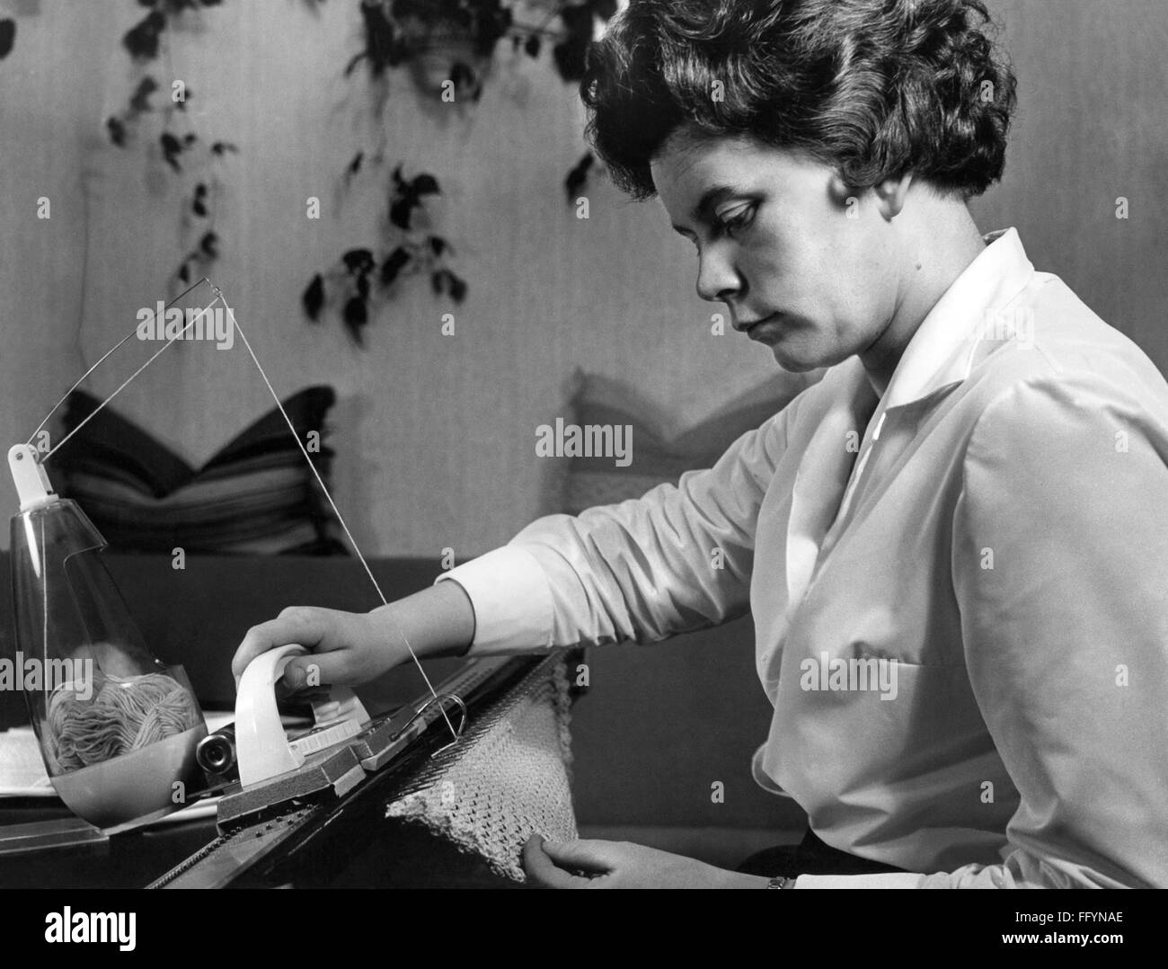 household, needlework, woman with knitting machine, 1962, Additional-Rights-Clearences-Not Available Stock Photo