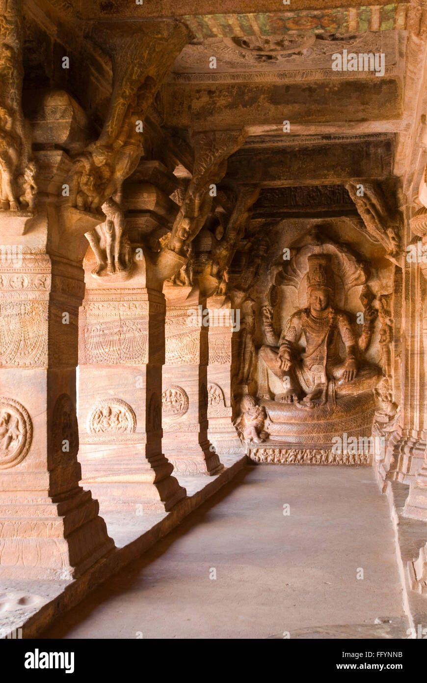 Cave three dedicated to Vishnu largest and most elaborate at Badami , Karnataka , India Stock Photo