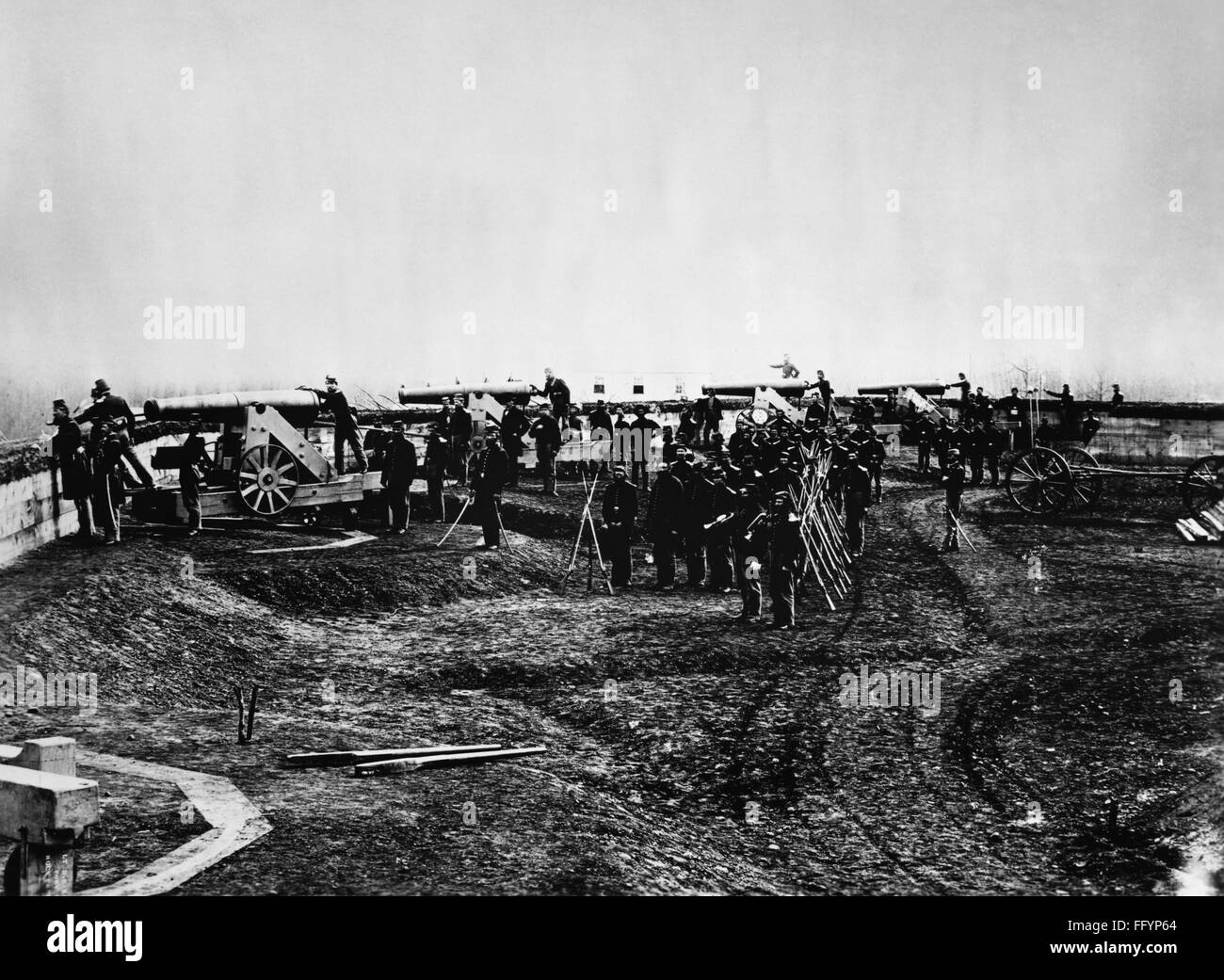 CIVIL WAR UNION FORT. /nUnion soldiers at Fort Totten in Washington, D
