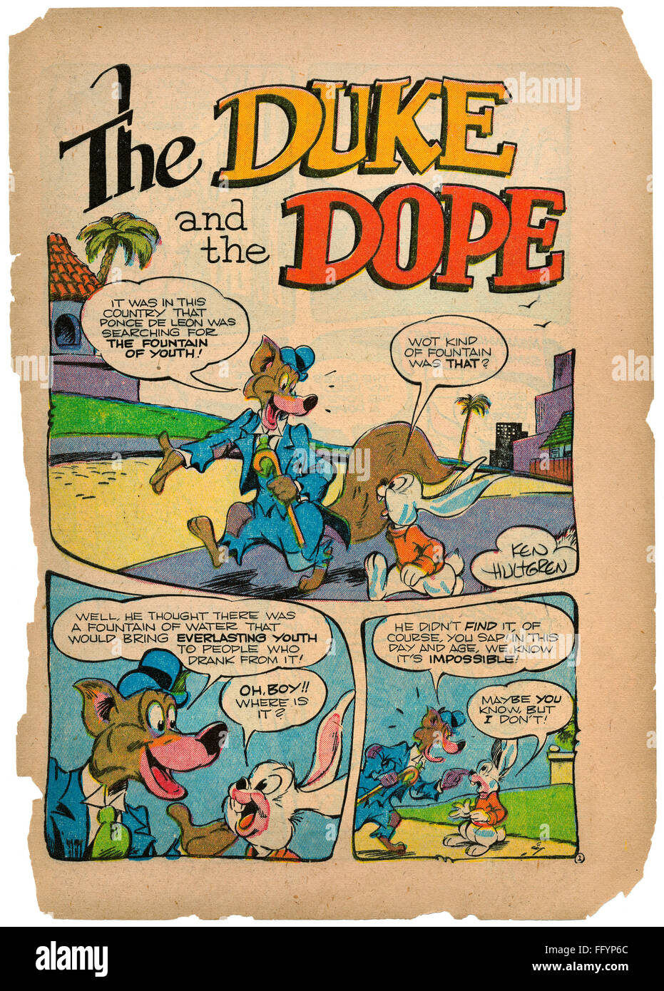 COMIC STRIP, 1948./nFirst page of the comic strip, 'The Duke and the Dope'  by Ken Hultgren, from the October 1948 issue of Giggle Comics Stock Photo -  Alamy