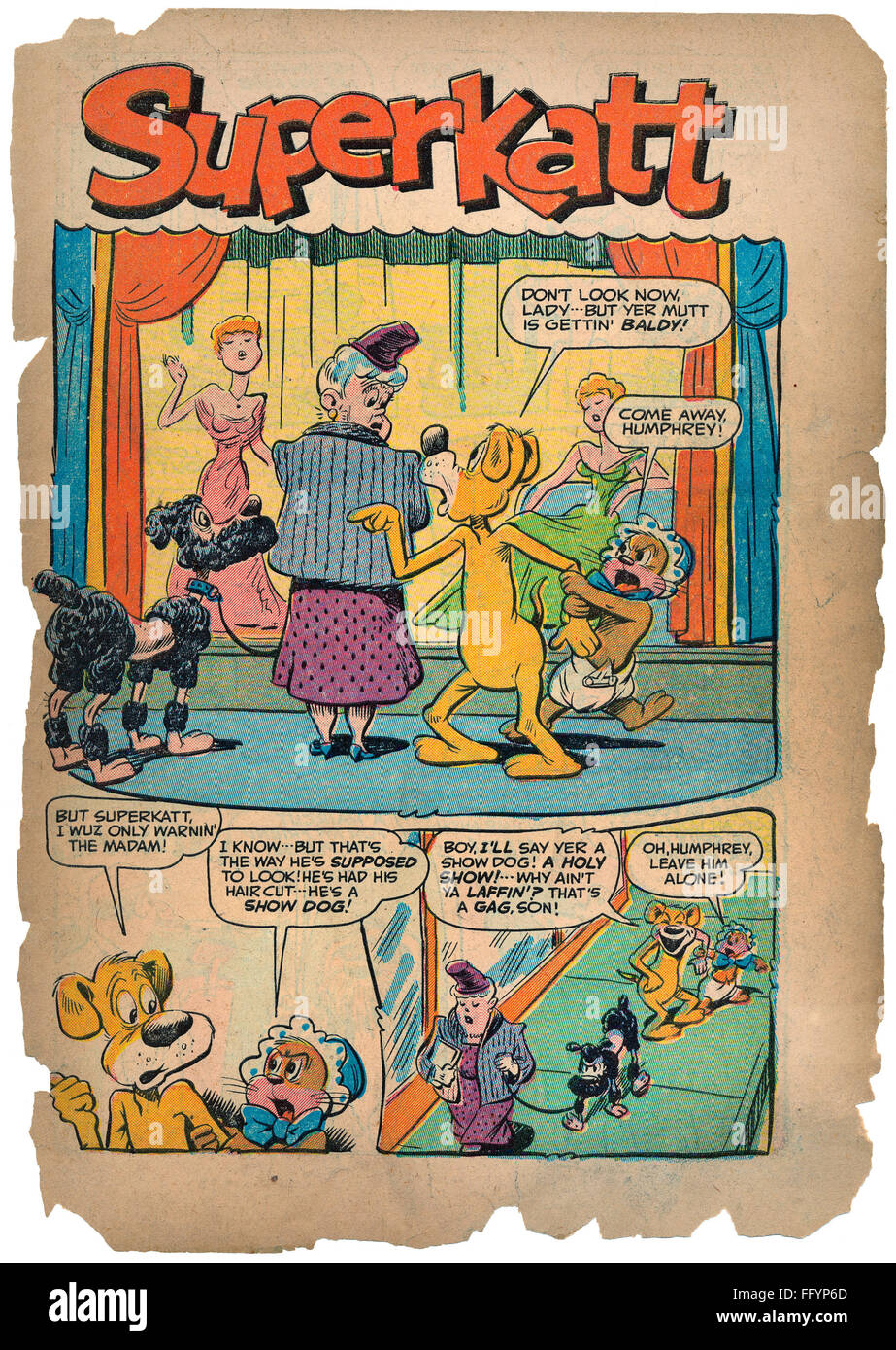 COMIC STRIP: SUPERKATT, 1948. /nFirst page of the comic strip, 'Superkatt,' from the October 1948 issue of Giggle Comics. Stock Photo