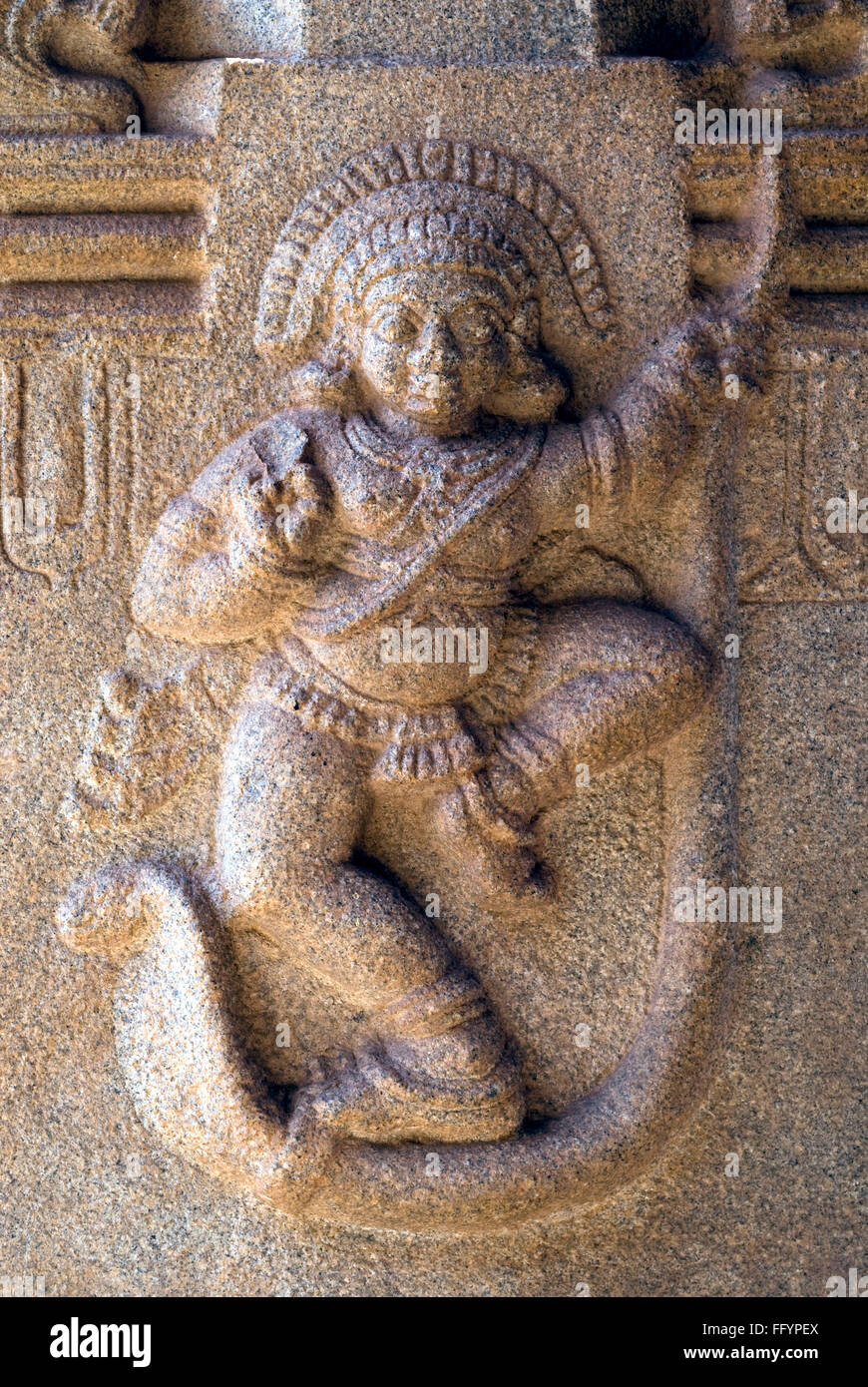 Kaliya mardana Krishna sculpture on exterior wall of Ramachandra temple