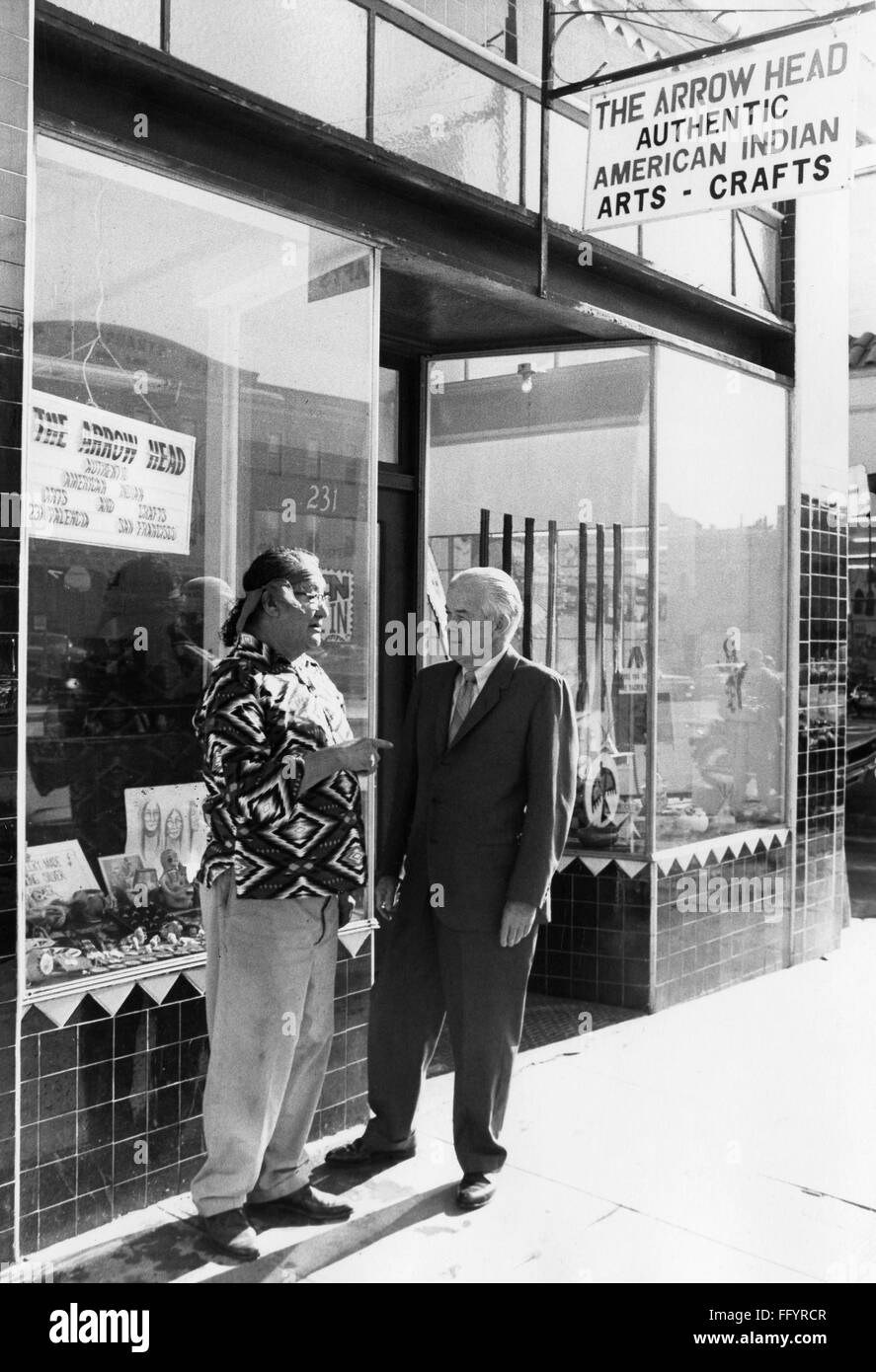 NATIVE AMERICAN STORE, 1971. /nA Native American silversmith discussing business problems with