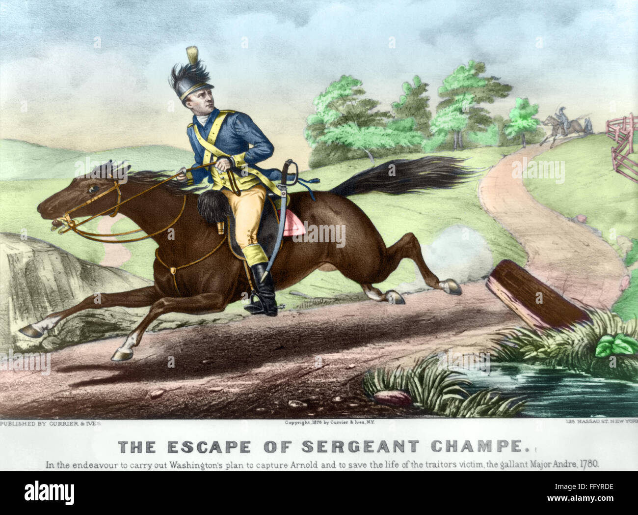 JOHN CHAMPE (1752-1798). /nSergeant Major in the Continental Army. 'The Escape of Sergeant Champe' from an American patrol, in order to fake his desertion and so begin an assignment as a double agent in an attempt to capture Benedict Arnold, October 1780. Stock Photo