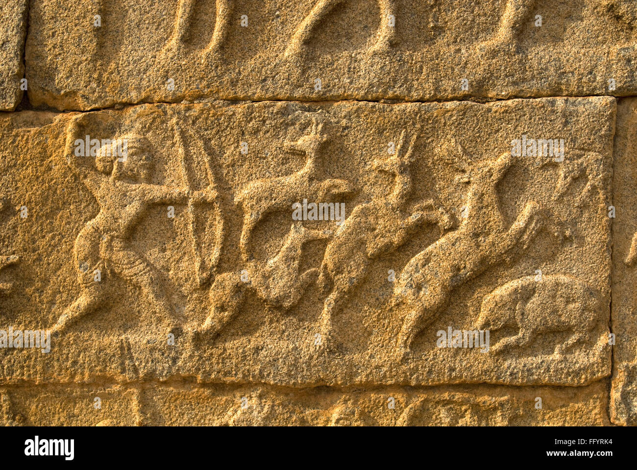 Hunter Statue Bas Relief In Mahanavami Dibba In Hampi Karnataka India Stock Photo Alamy