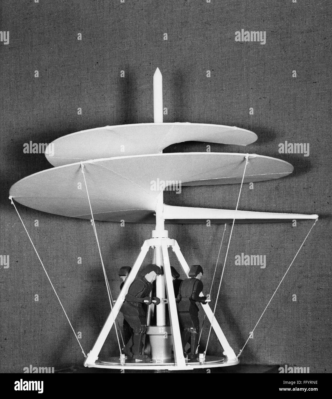 DA VINCI HELICOPTER. /nModel of a helicalscrew helicopter after a