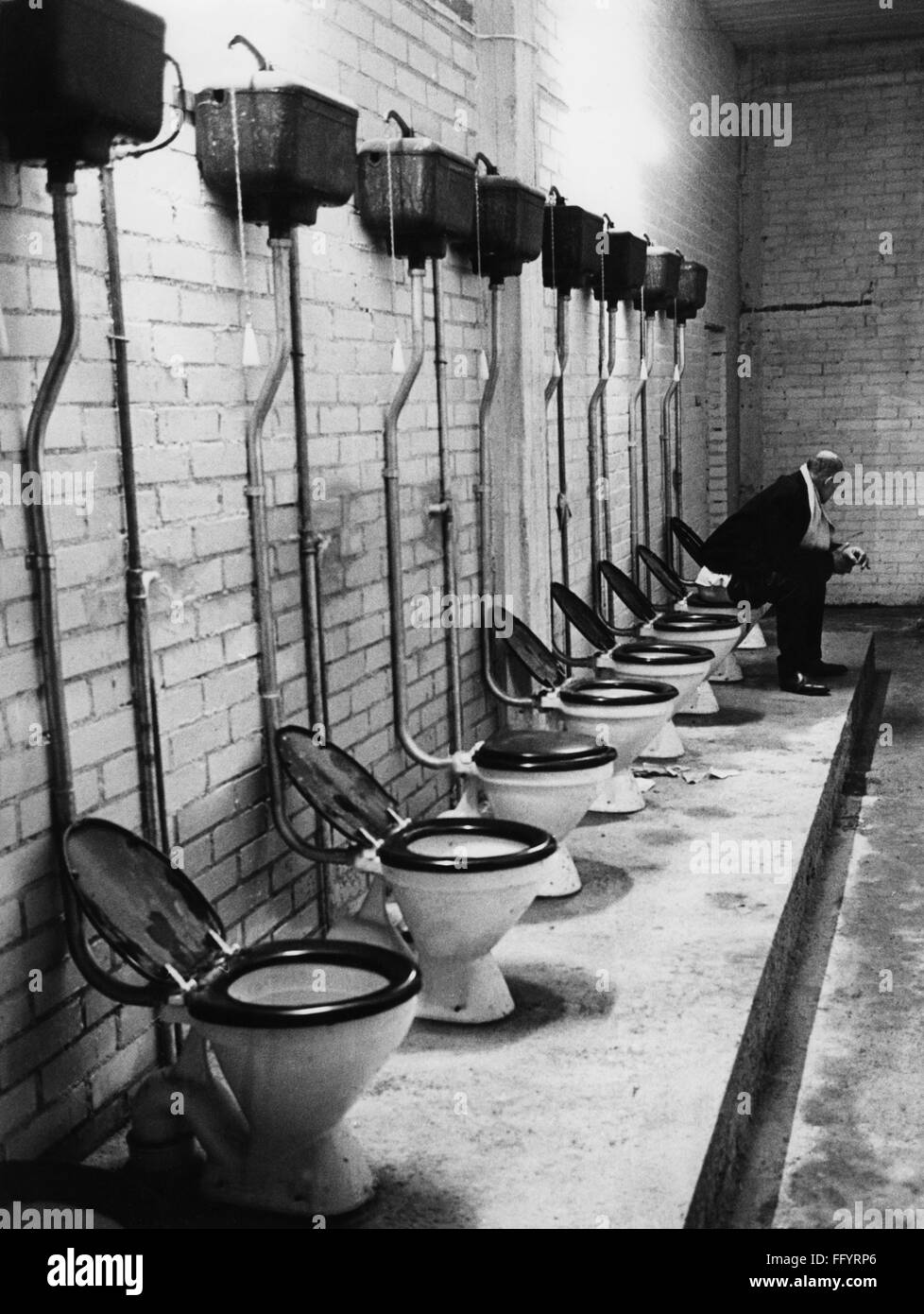 architecture, toilet, comfort station, line with toilet pans, 1960s, Additional-Rights-Clearences-Not Available Stock Photo