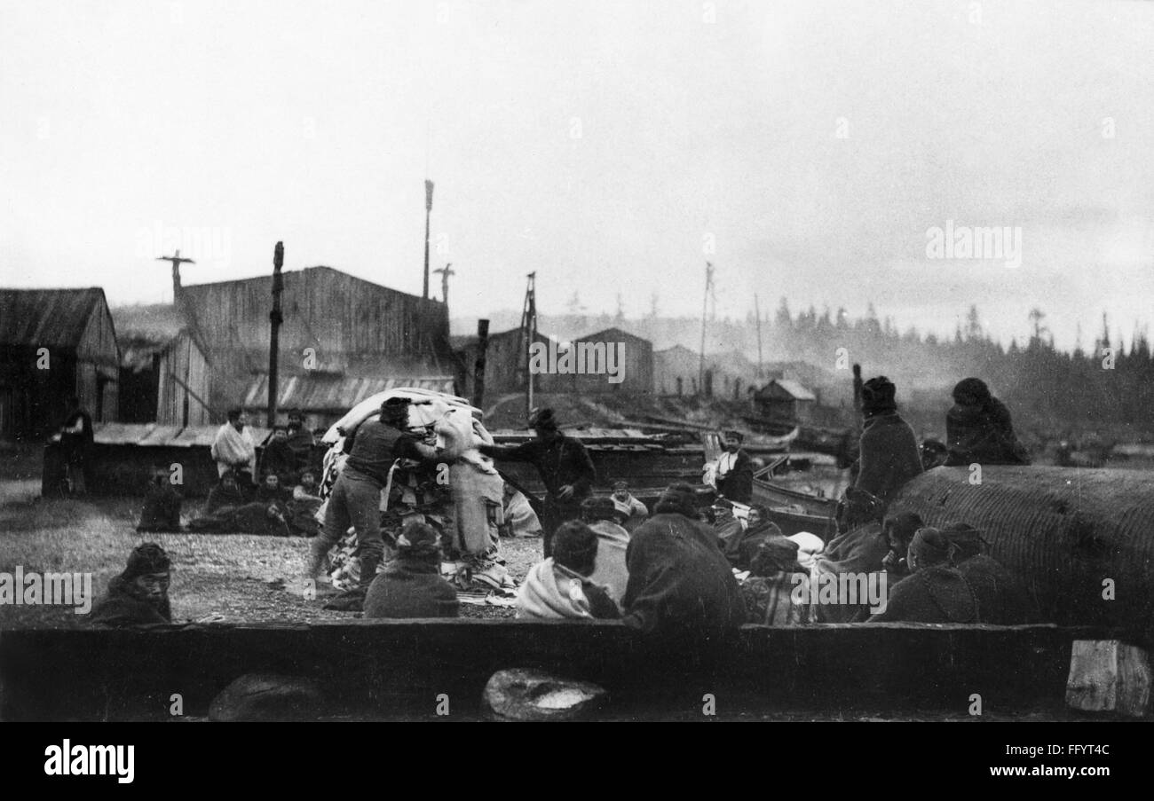 POTLATCH CEREMONY, 1894. /nKwakiutl Native Americans counting blankets