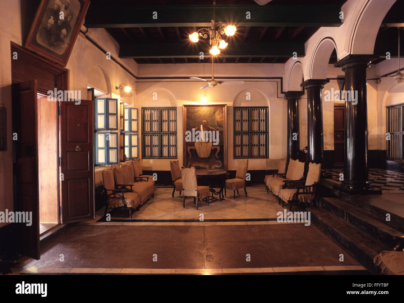 Drawing room in Nattukottai Chettiar or Nagarathar house in Chettinad