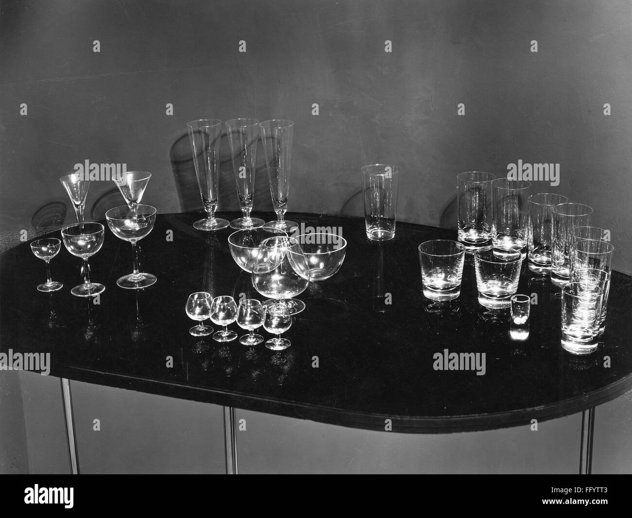 GLASSWARE, 1930s. /nVarious American glassware from the 1930s. Stock Photo