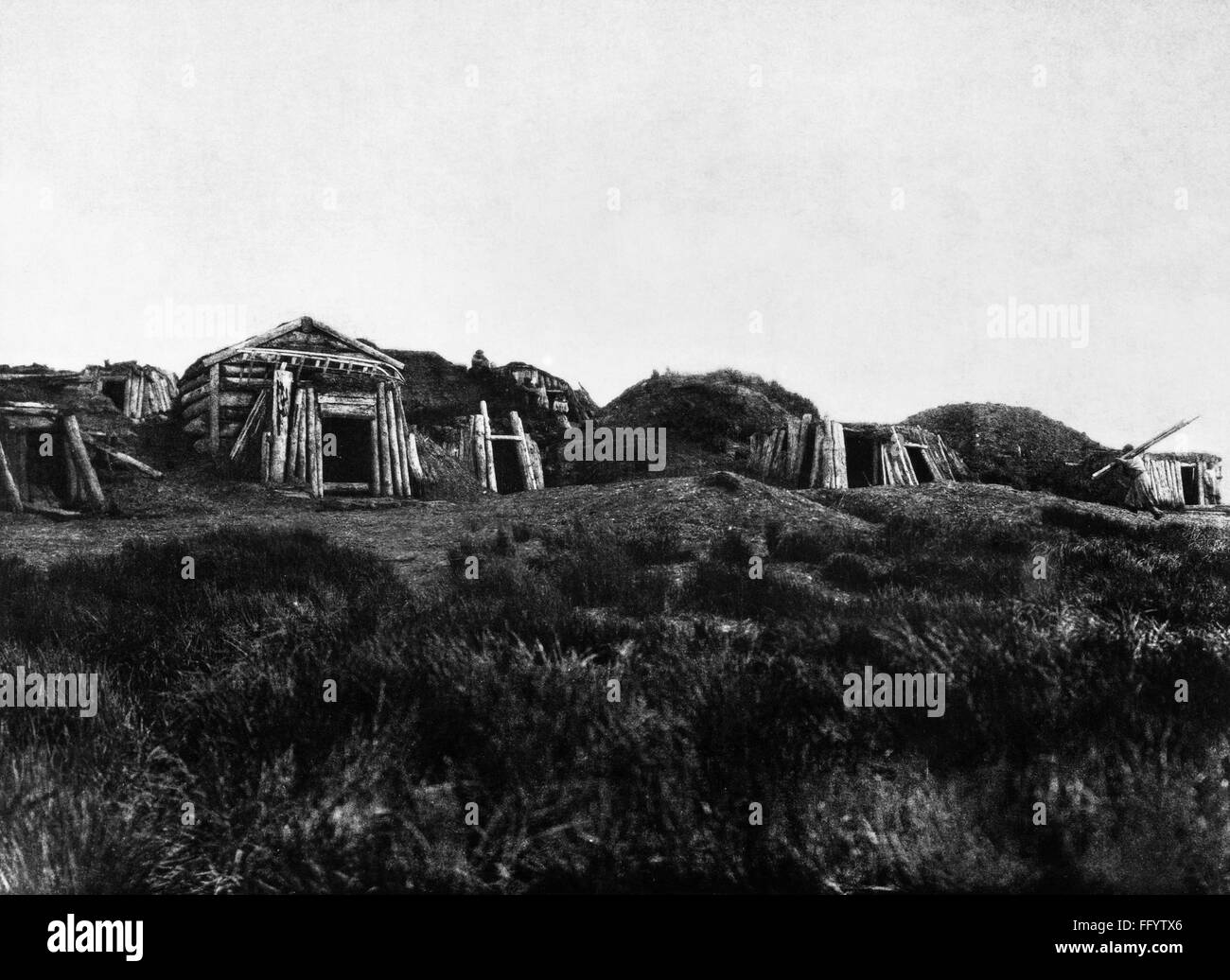 ALASKA: ESKIMO HOMES, 1928. /nEskimo dwellings at Hooper Bay, on the west coast of Alaska. Photographed by Edward S. Curtis, 1928. Stock Photo