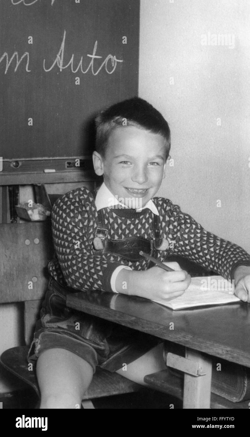 pedagogy, pupil, boy at school desk, May 1965, Additional-Rights-Clearences-Not Available Stock Photo
