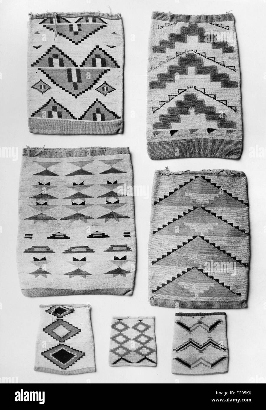 NEZ PERCE BAGS. /nVarious woven bags with geometric designs, Nez Perce