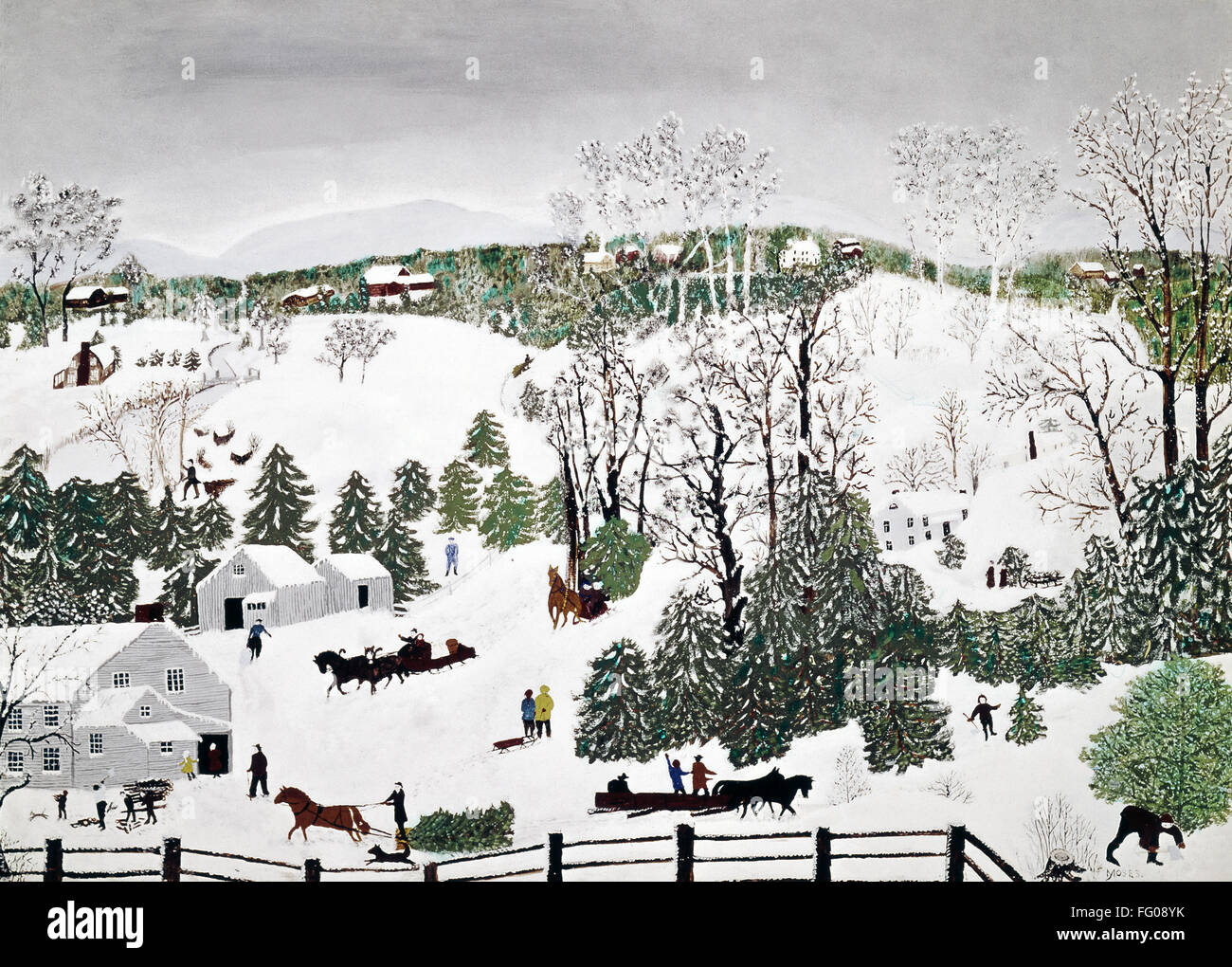 MOSES CHRISTMAS, 1946. /n'Out for Christmas Trees.' Oil on pressed