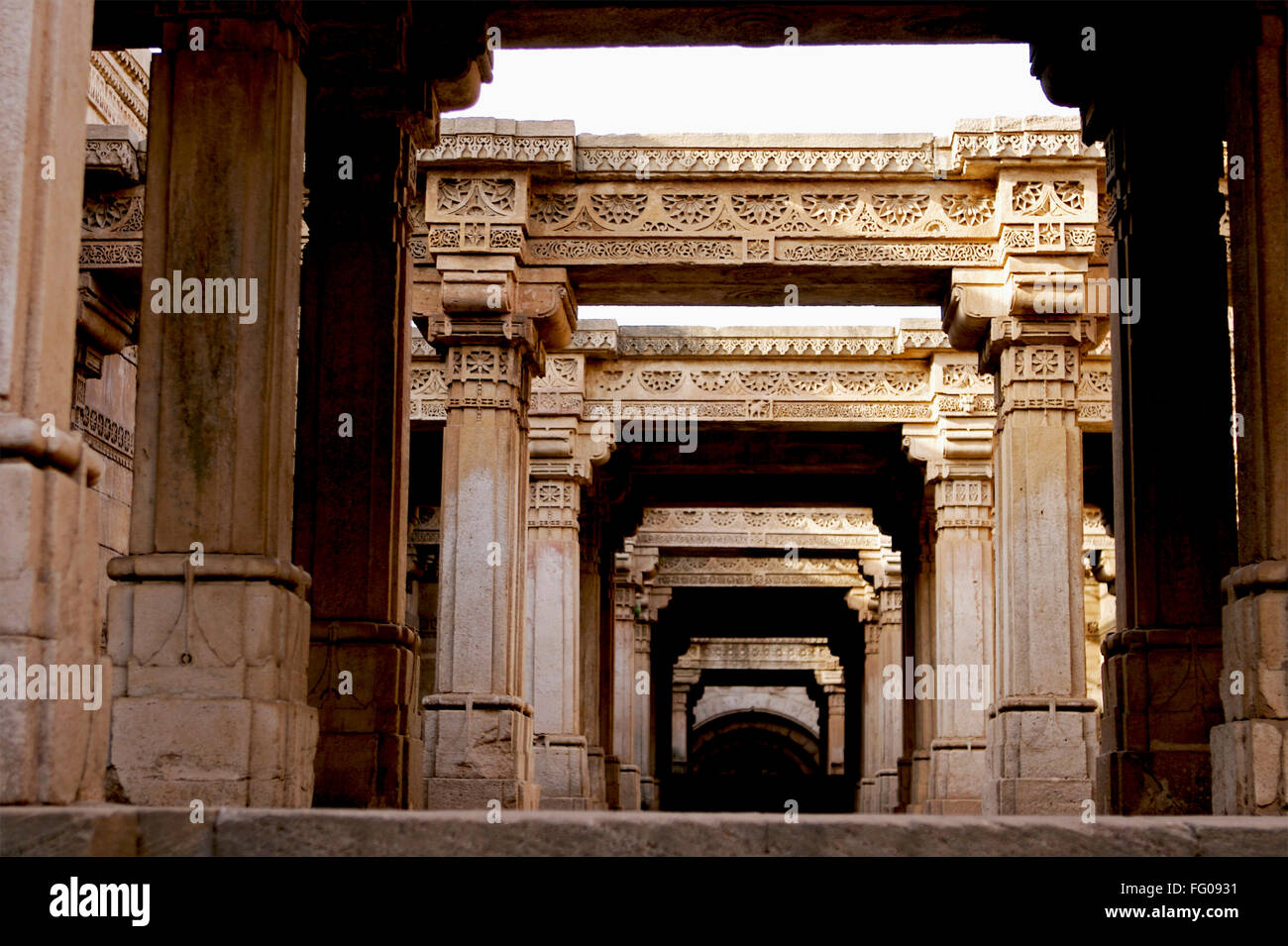 Adalaj Vava step well architectural wonder Queen Rudabai Heritage site maintained Archaeological Department Ahmedabad Gujarat Stock Photo