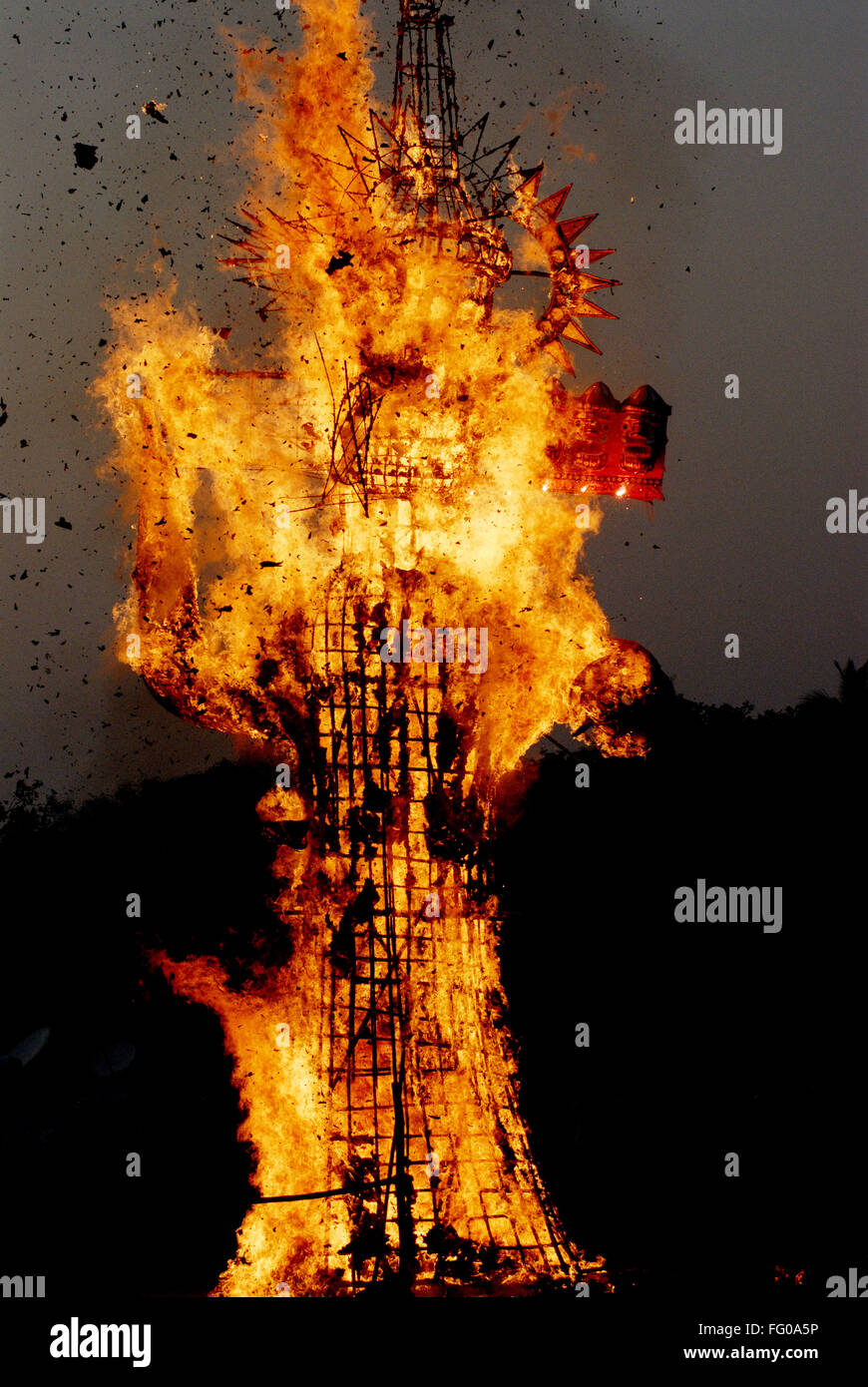 Demon Ravana burning on Dussera dusera Festival Stock Photo
