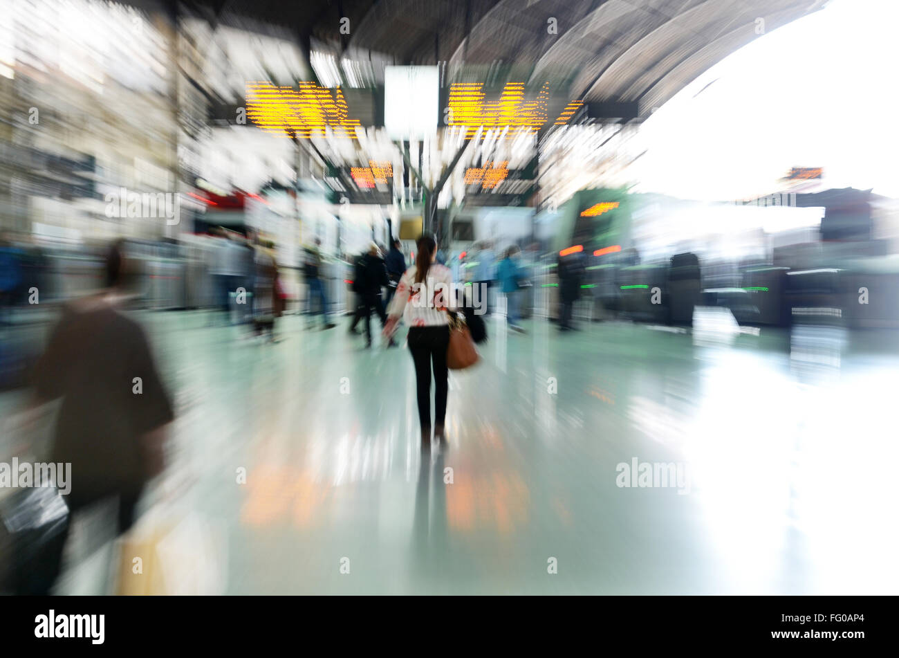 running to catch a train, Valencia Spain Stock Photo