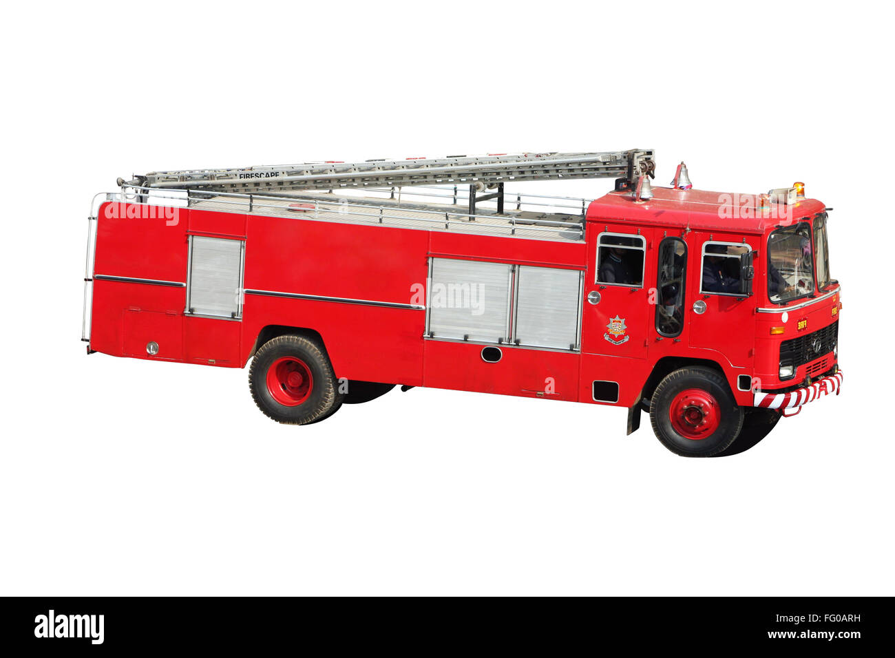 Fire brigade fire engine on white background Stock Photo