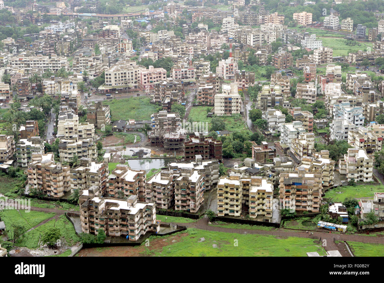 An aerial view of Ulhasnagar city on outskirts of Bombay Mumbai , Maharashtra , India Stock Photo