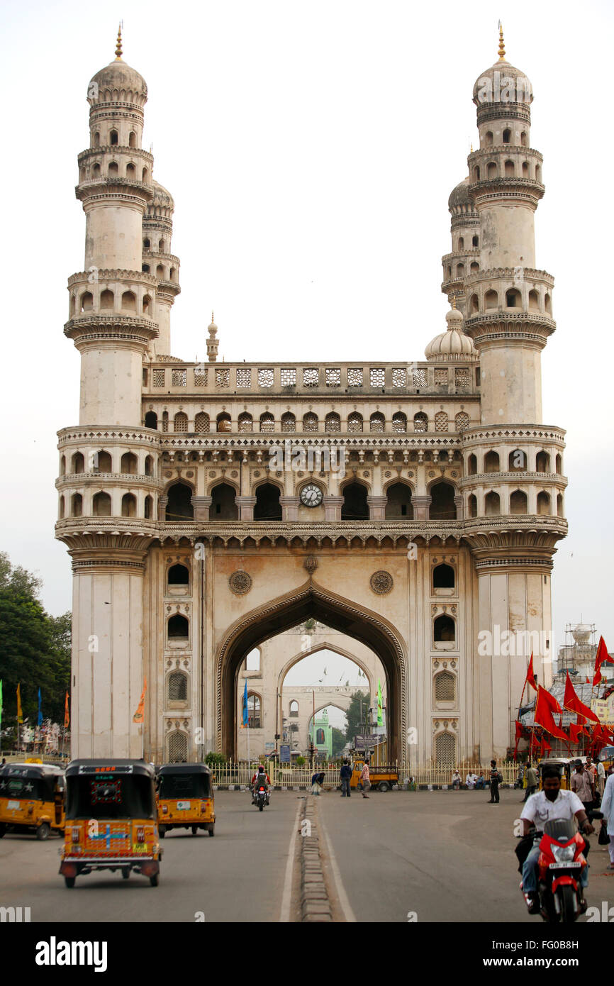 Charminar four minarets monument mosque Hyderabad Andhra Pradesh Telangana India Asia Stock Photo