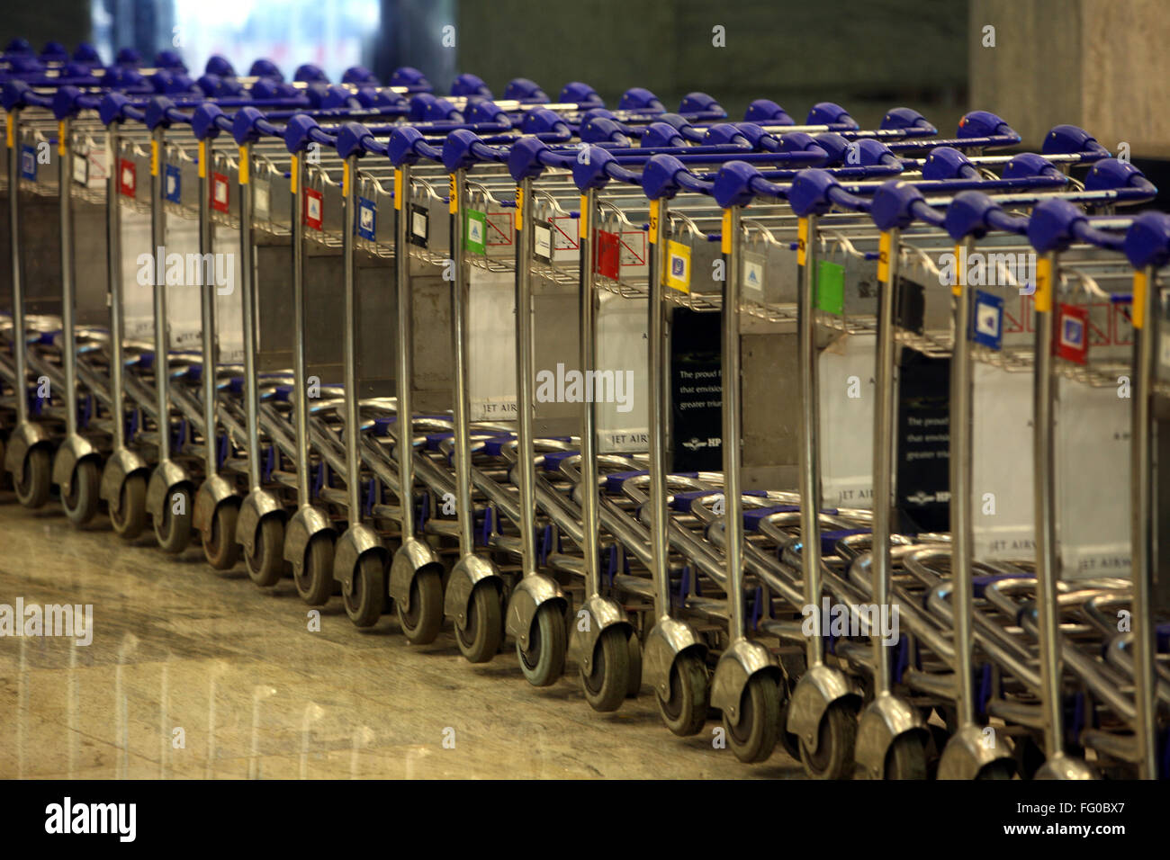 Newly launched trolleys International terminal Chhatrapati Shivaji Maharaj International Airport Bombay Mumbai Maharashtra Stock Photo
