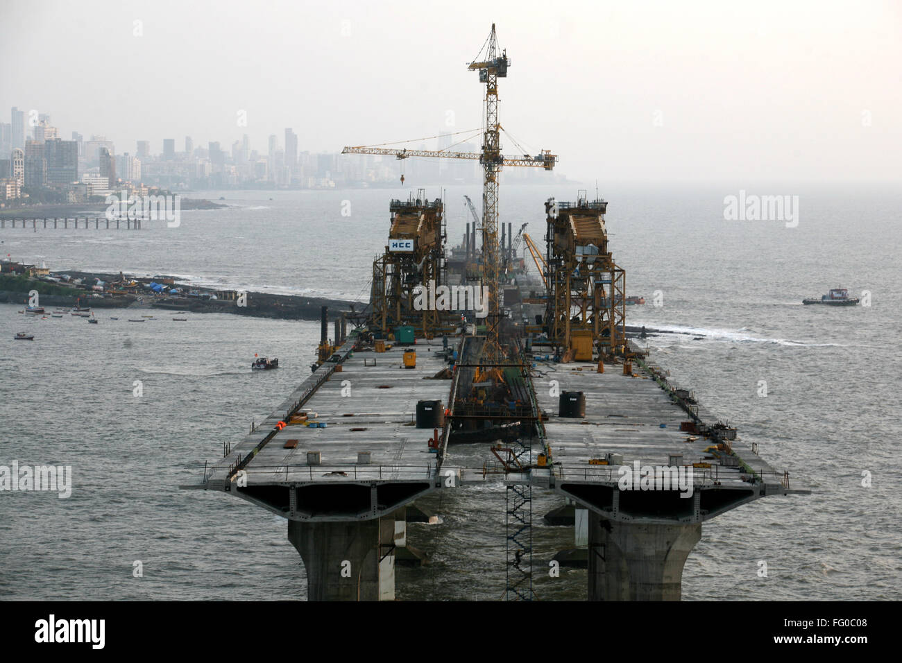 Construction site of the Bandra Worli sea link on Arabian sea , Bombay now Mumbai , Maharashtra , India Stock Photo