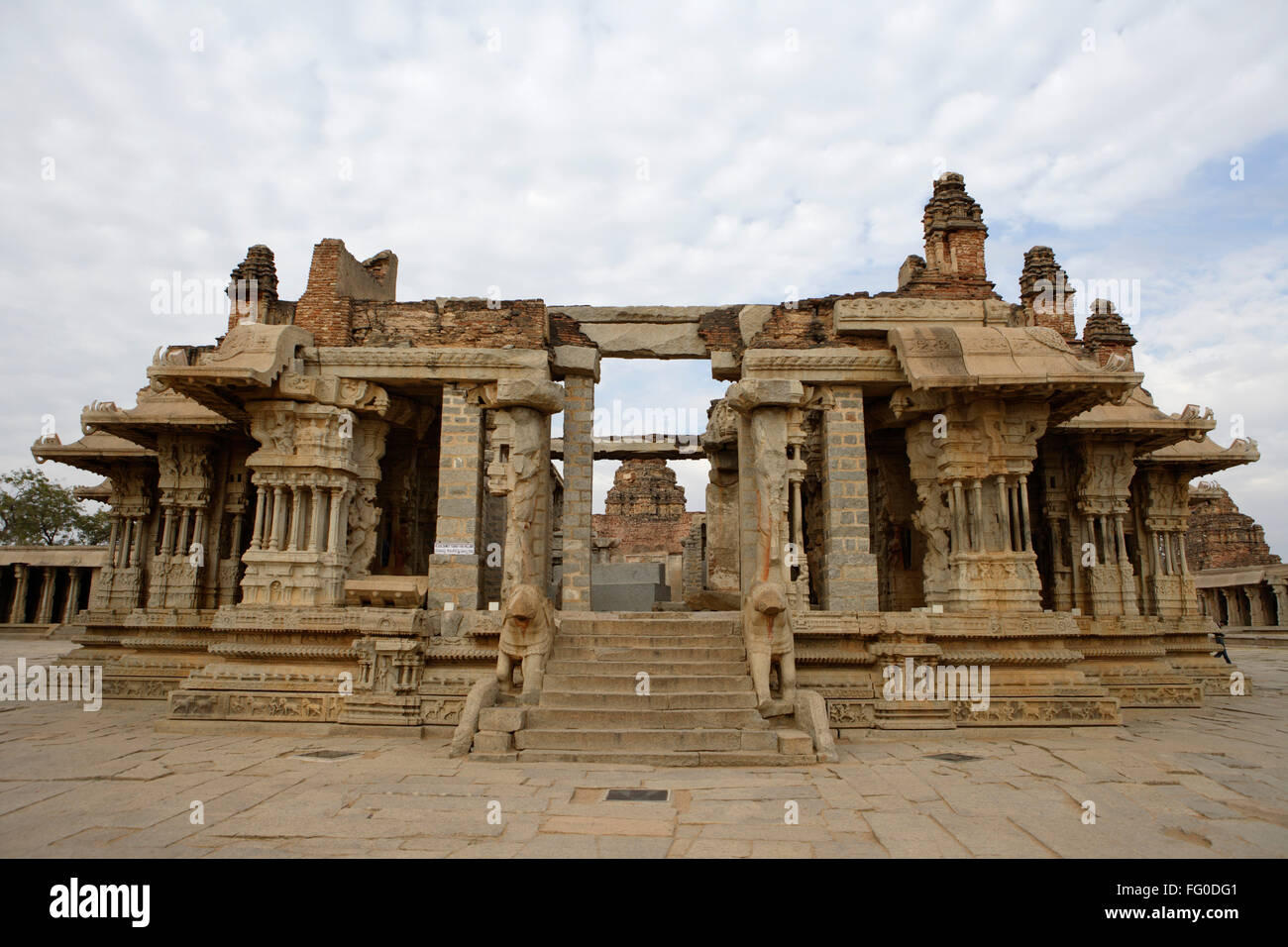 Frontal view dolotsava mandapa musical hall Vitthal Temple Hampi Vijayanagar World Heritage plateau Hospet Bellary Karnataka Stock Photo
