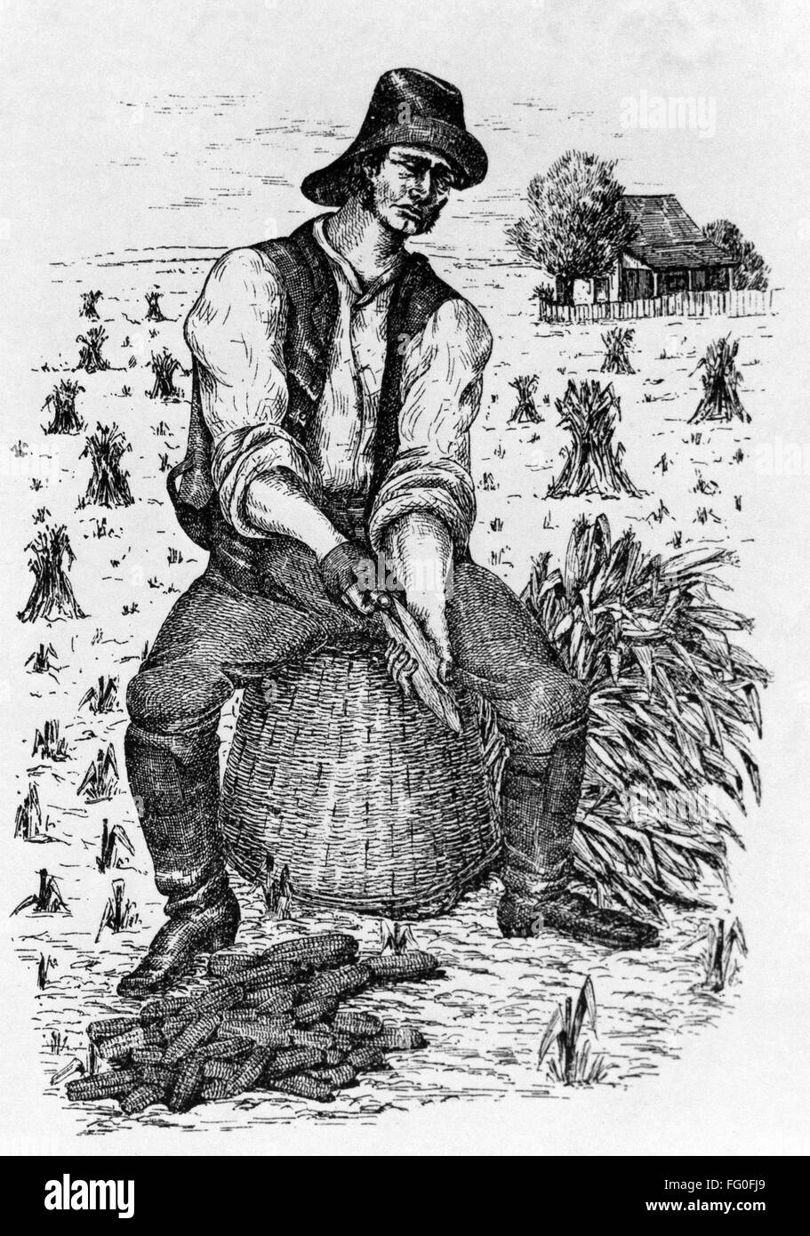 FARMING CORN HUSKER. /nCorn husker on an American farm, early 19th