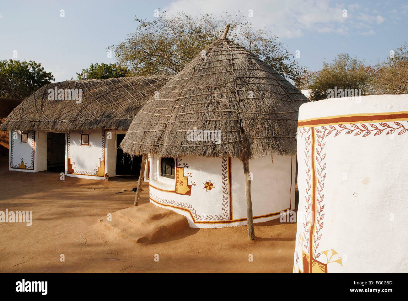 Houses Kutch architect , Shilpgram , Udaipur , Rajasthan , India Stock