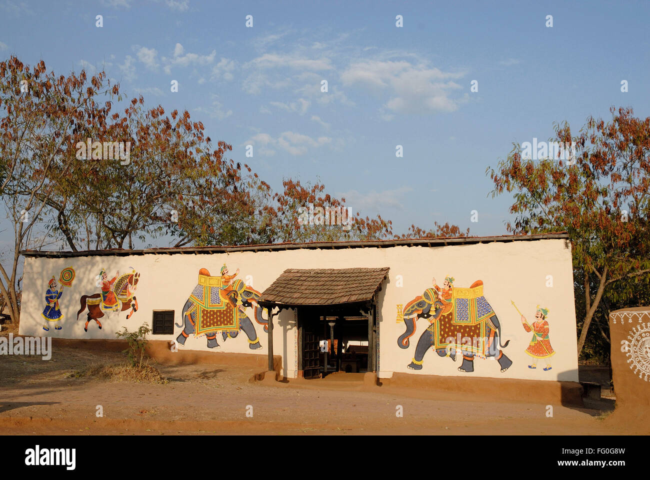 Rajasthani wall painting at Shilpgram , Udaipur , Rajasthan , India
