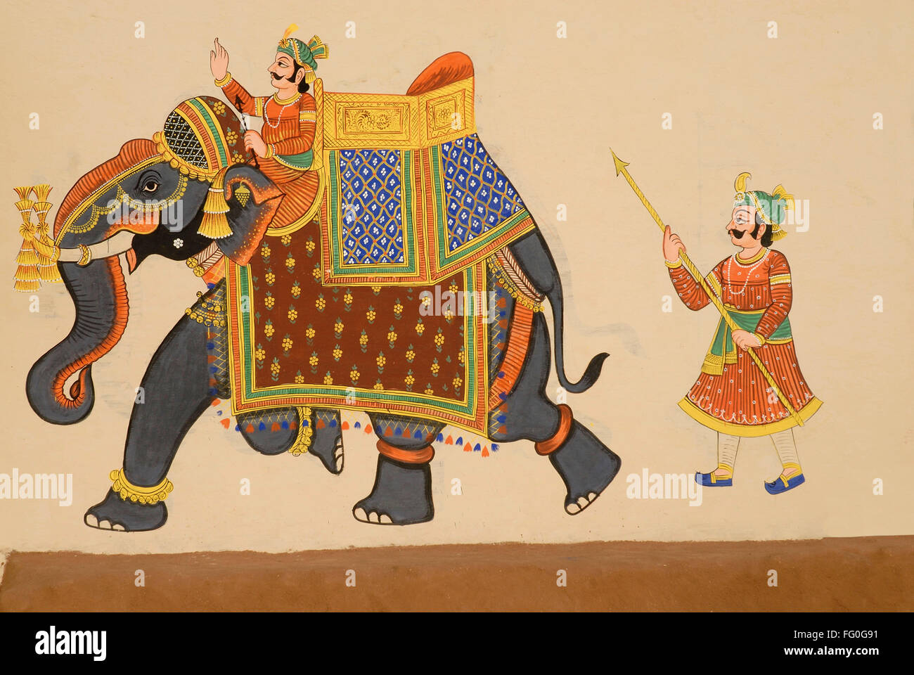 Wall painting of elephant at Shilpgram Udaipur Rajasthan India Stock Photo
