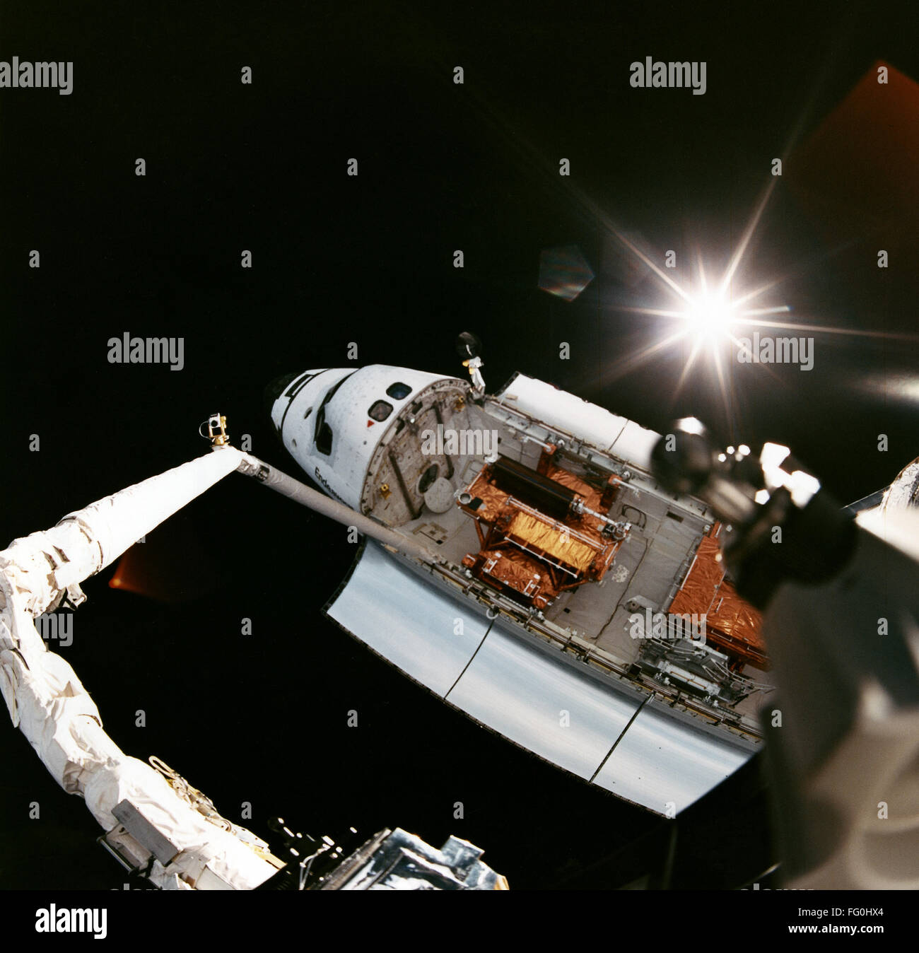 SPACE SHUTTLE, 1993. /nA view of the Space Shuttle Endeavour in orbit. Photograph, 1993. Stock Photo