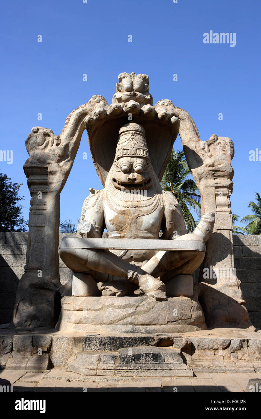 God Narasimha monolith statue Hampi Vijayanagar UNESCO World ...