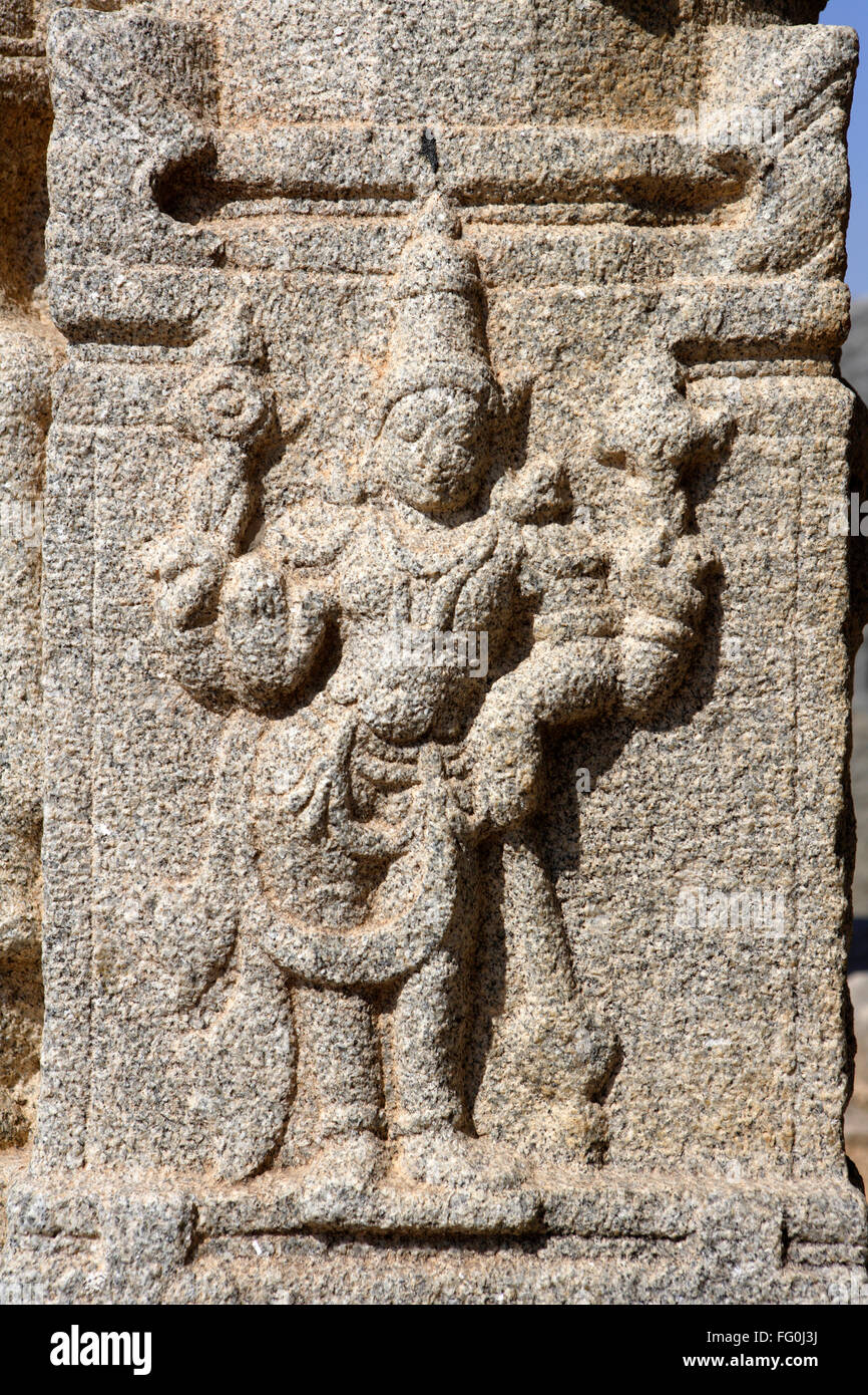 Horse bazaar God Vishnu statue carved Hampi Vijayanagar UNESCO World Heritage Deccan plateau Hospet Bellar Karnataka Stock Photo