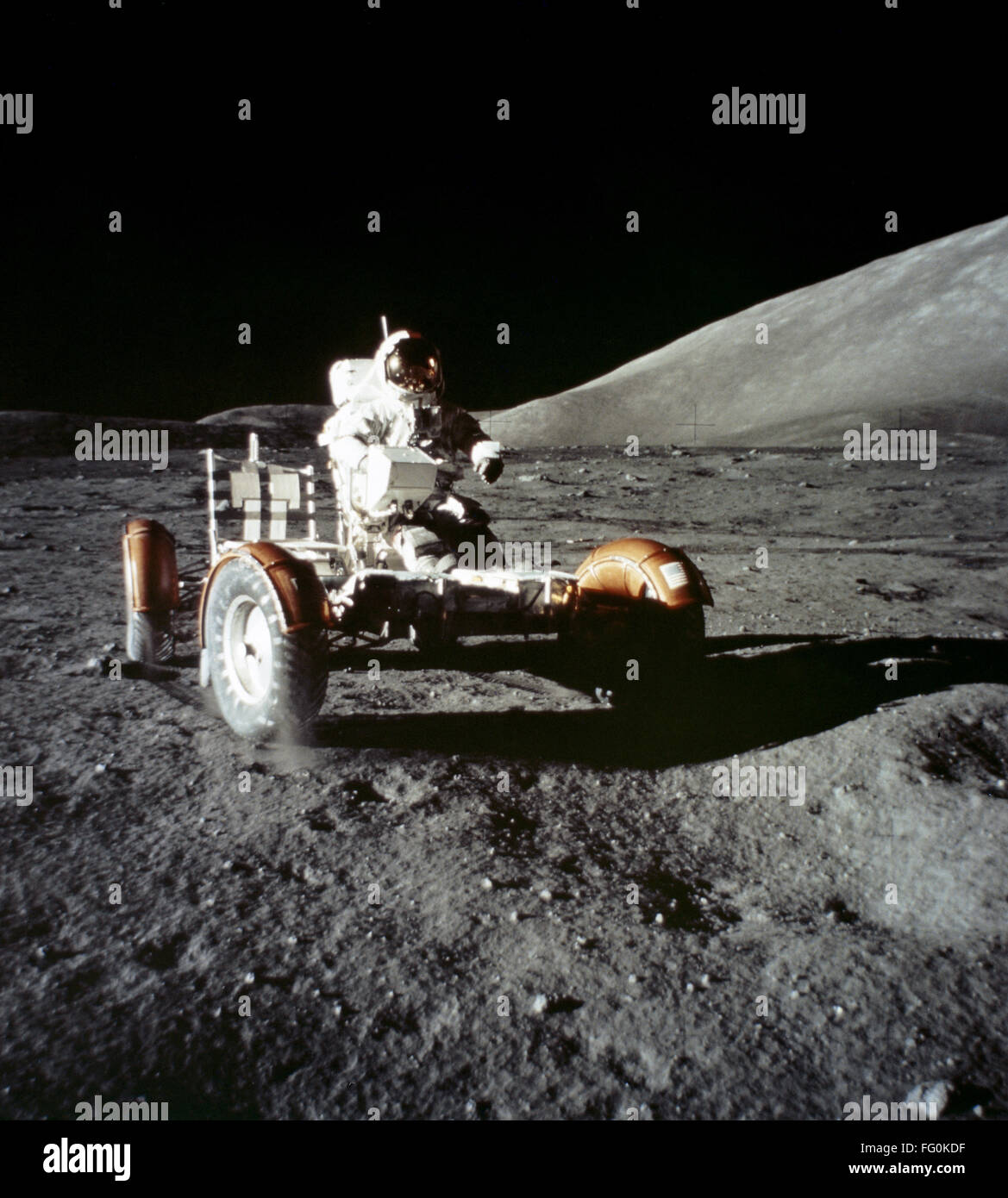 APOLLO 17: ROVER, 1972. /nAstronaut Eugene Cernan in the Lunar Roving ...