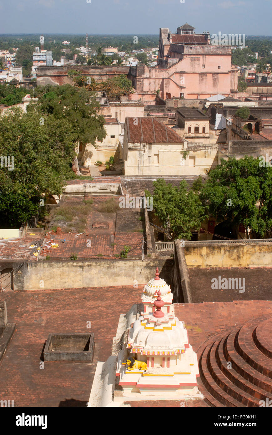 Aerial view of structures and vast area of Thanjavur palace complex , Thanjavur , Tamil Nadu , India Stock Photo