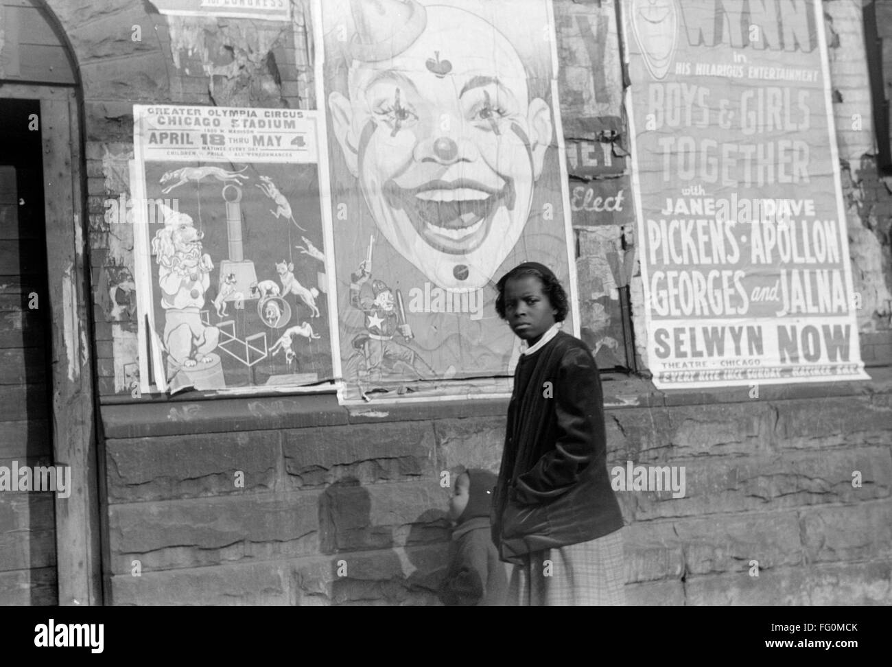 CHICAGO: POSTERS, 1941. /nCircus posters on a wall in the Black Belt area of Chicago, Illinois. Photograph by Edwin Rosskam, 1941. Stock Photo