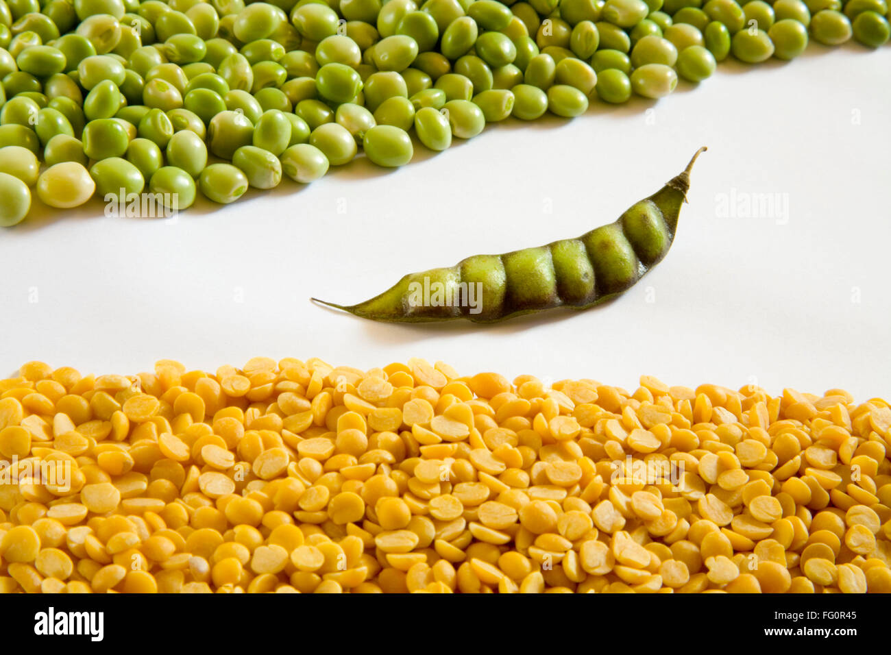 Grain , fresh green and yellow split lentils toor arhar dal lens