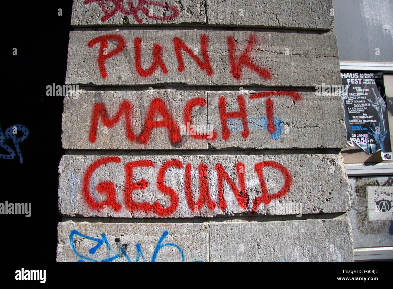 Slogan 'Punk macht gesund', Berlin. Stock Photo