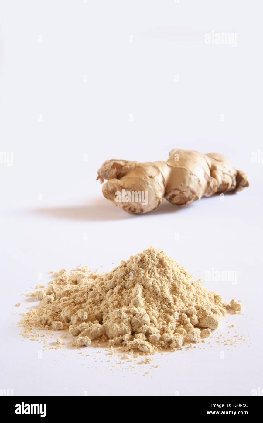 Indian spice , Ginger Adrak and dried powder Zingiber officinale on ...