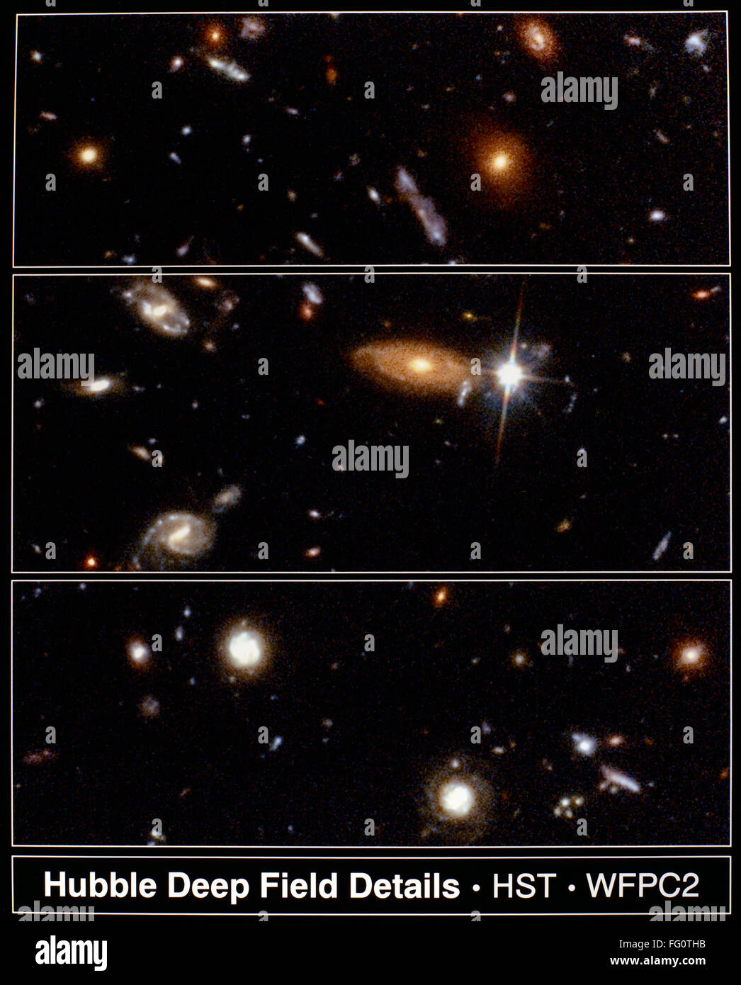 HUBBLE DEEP FIELD, 1995. /nThree images of different galaxies, photographed by the Hubble Space Telescope, 1995. Stock Photo