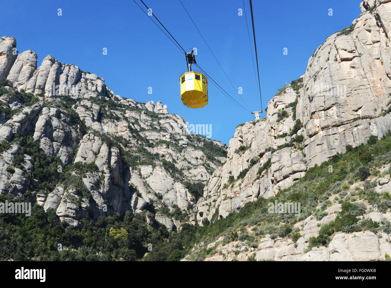 Cable car up to Montserrat monastery near Barcelona, Spain. Stock Photo