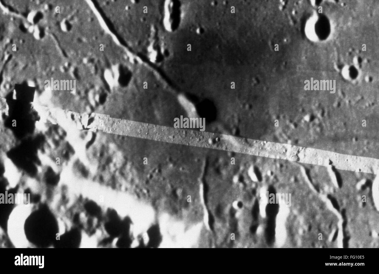 MOON: SURFACE, 1994. /nImage taken by the UV-VIS camera aboard the spacecraft Clementine, showing the floor of the basin Schrodinger on the surface of the moon, 1994. Stock Photo