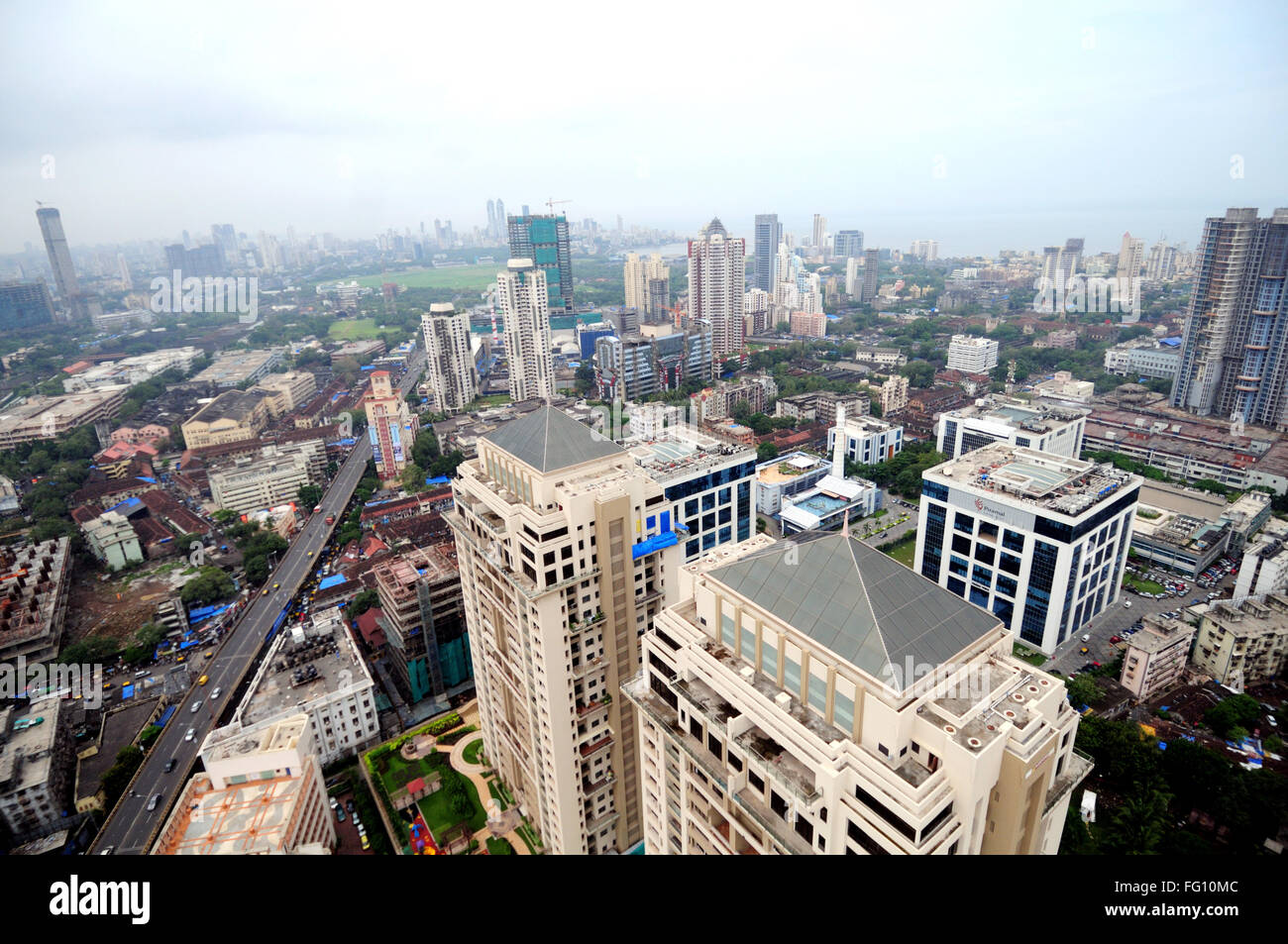 aerial view of matulya ashford towers and peninsula corporate park ; Lower Parel ; Bombay Mumbai ; Maharashtra ; India Stock Photo