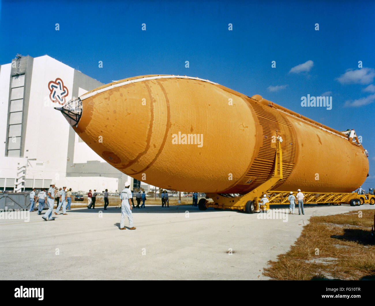 SPACE SHUTTLE FUEL TANK. /nA Space Shuttle external fuel tank arriving